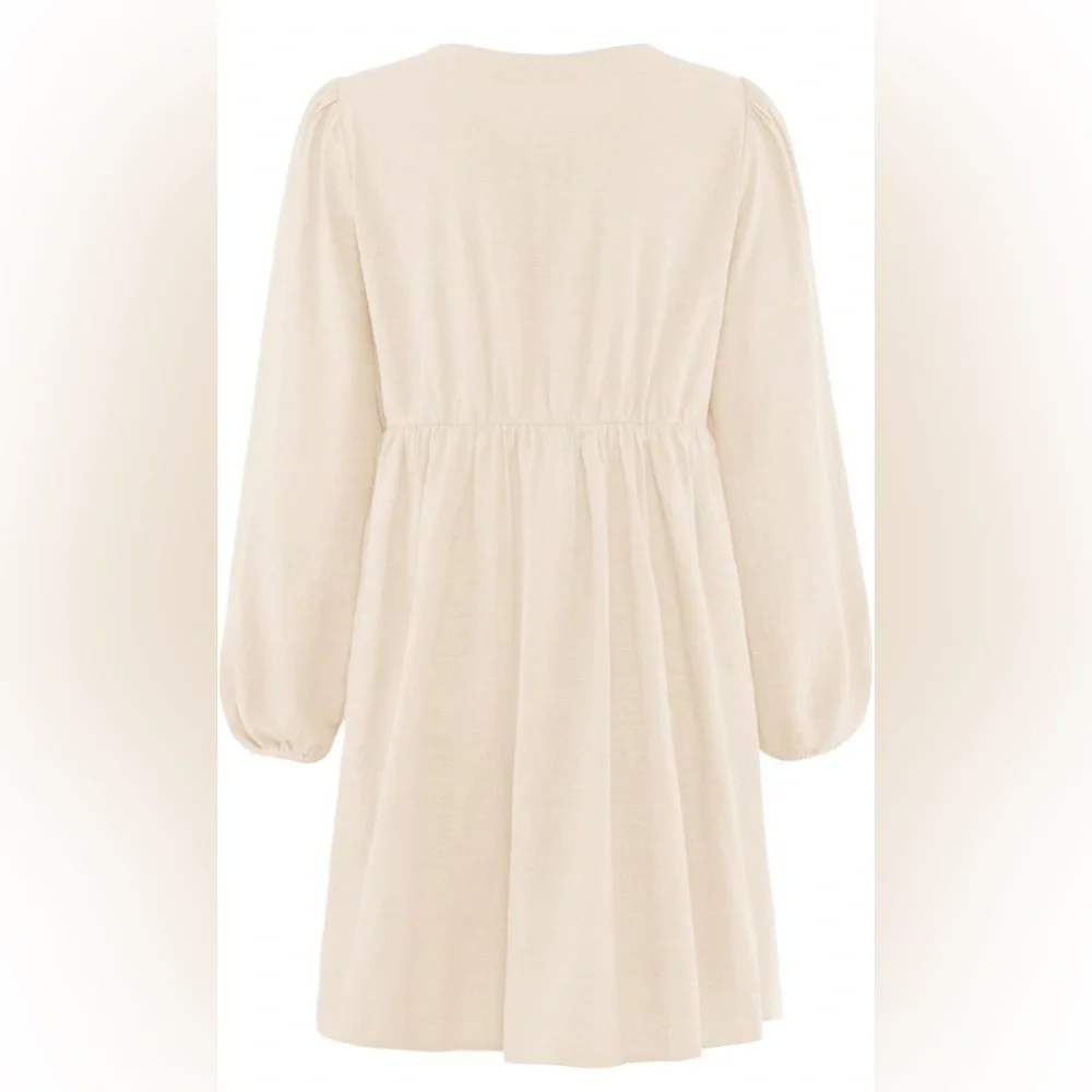 NWT Women's Dress Fall Long Puff Sleeve Self Tie Front Babydoll A Line Dress S - Picture 7 of 9